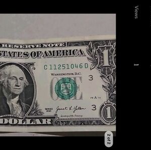 $1 Bill Historic Birthday Serial Number! November 25, 1046. C11251046D.